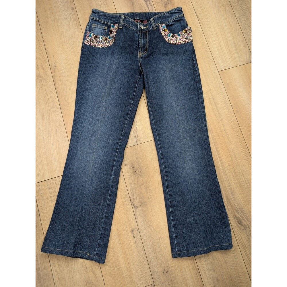 Willi Smith Embellished Women's Denim Blue Jeans Size 8 Boot Cut Bedazzled